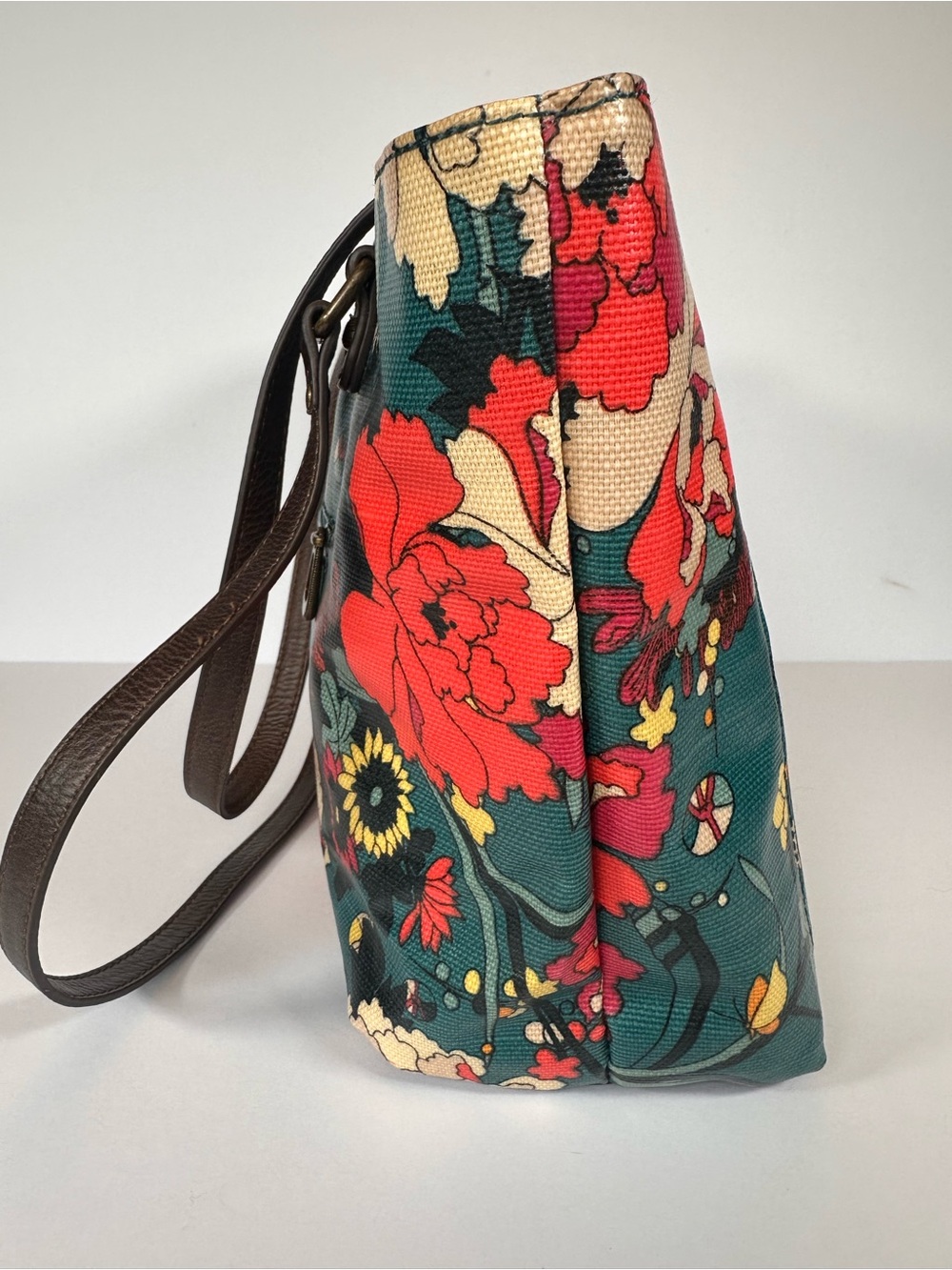 Sakroots Artist Circle Metro Tote Bag Floral Teal Coated Canvas Boho - Picture 2 of 11